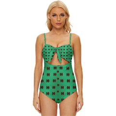 Butterflies In Fresh Green Environment Knot Front One-piece Swimsuit