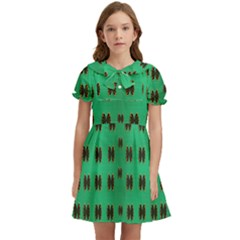 Butterflies In Fresh Green Environment Kids  Bow Tie Puff Sleeve Dress by pepitasart