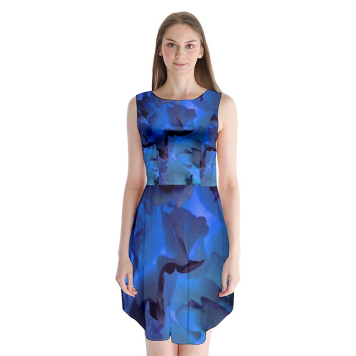 Peony in Blue Sleeveless Chiffon Dress  