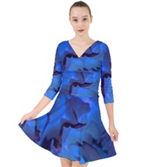 Peony In Blue Quarter Sleeve Front Wrap Dress