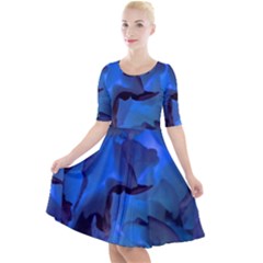 Peony In Blue Quarter Sleeve A-line Dress by LavishWithLove