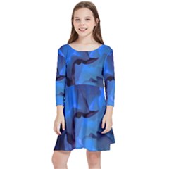 Peony In Blue Kids  Quarter Sleeve Skater Dress