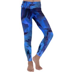 Peony In Blue Kids  Lightweight Velour Classic Yoga Leggings