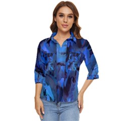 Peony In Blue Women s Quarter Sleeve Pocket Shirt