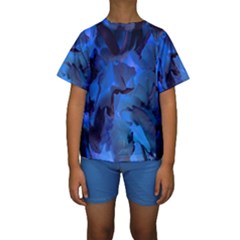 Peony In Blue Kids  Short Sleeve Swimwear