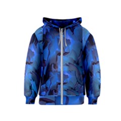 Peony In Blue Kids  Zipper Hoodie