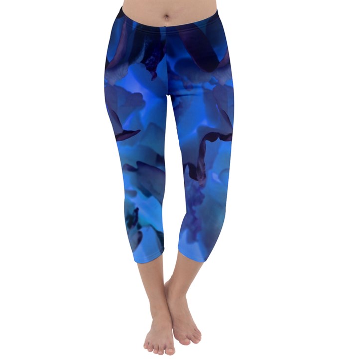 Peony in Blue Capri Winter Leggings 