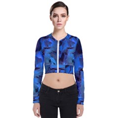 Peony In Blue Long Sleeve Zip Up Bomber Jacket