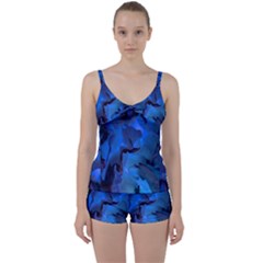 Peony In Blue Tie Front Two Piece Tankini by LavishWithLove