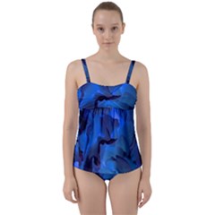 Peony In Blue Twist Front Tankini Set