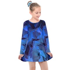 Peony In Blue Kids  Long Sleeve Dress