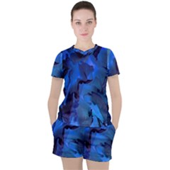 Peony In Blue Women s Tee And Shorts Set