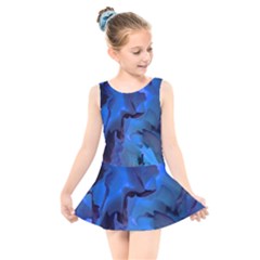 Peony In Blue Kids  Skater Dress Swimsuit