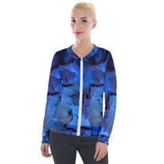 Peony In Blue Velvet Zip Up Jacket by LavishWithLove