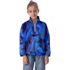 Peony In Blue Kids  Half Zip Hoodie