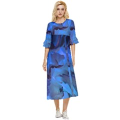 Peony In Blue Double Cuff Midi Dress