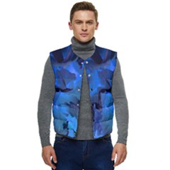 Peony In Blue Men s Short Button Up Puffer Vest	