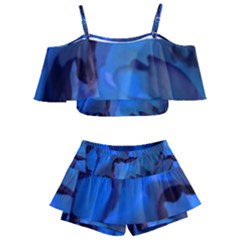 Peony In Blue Kids  Off Shoulder Skirt Bikini