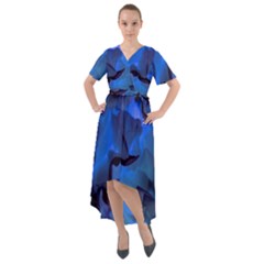 Peony In Blue Front Wrap High Low Dress