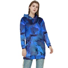 Peony In Blue Women s Long Oversized Pullover Hoodie