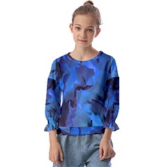 Peony In Blue Kids  Cuff Sleeve Top