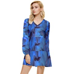 Peony In Blue Tiered Long Sleeve Mini Dress by LavishWithLove