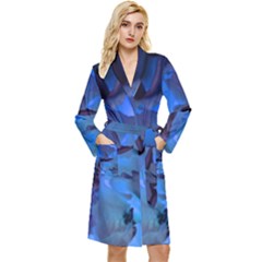 Peony In Blue Long Sleeve Velour Robe