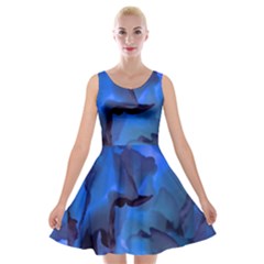 Peony In Blue Velvet Skater Dress