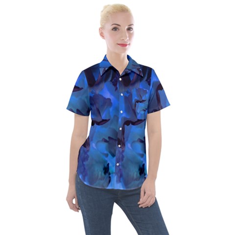 Peony In Blue Women s Short Sleeve Pocket Shirt by LavishWithLove