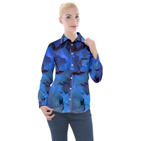 Peony In Blue Women s Long Sleeve Pocket Shirt by LavishWithLove