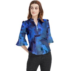 Peony In Blue Loose Horn Sleeve Chiffon Blouse