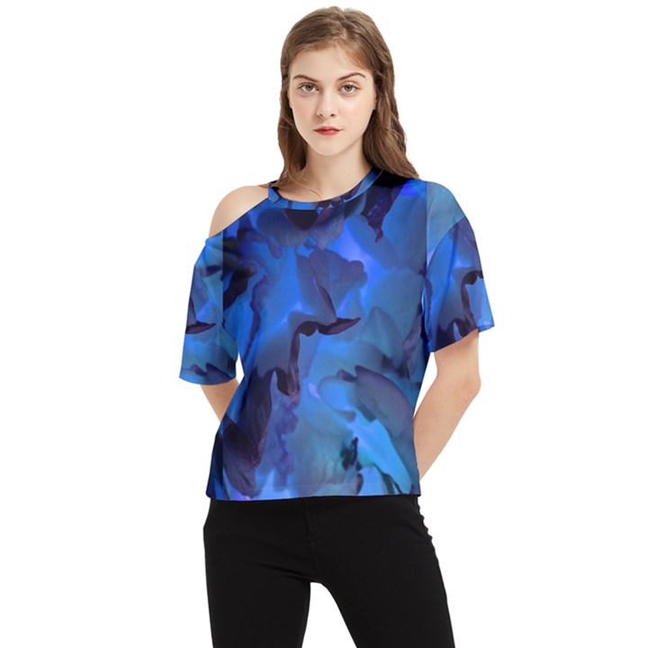 Peony in Blue One Shoulder Cut Out Tee