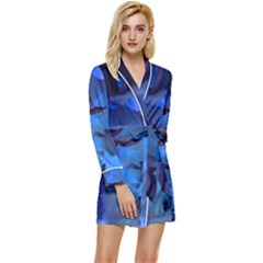 Peony In Blue Long Sleeve Satin Robe