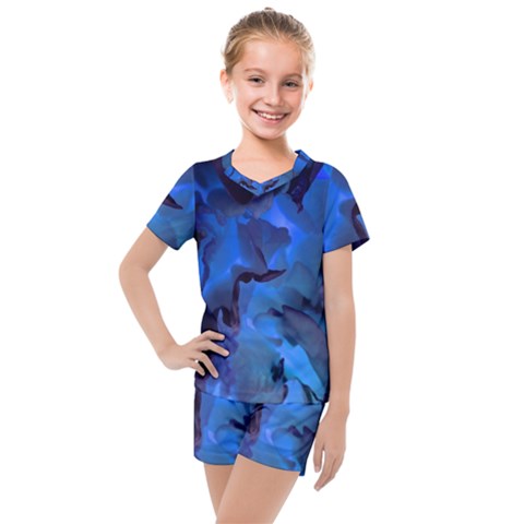 Peony In Blue Kids  Mesh Tee And Shorts Set by LavishWithLove