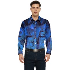 Peony In Blue Men s Long Sleeve Pocket Shirt 