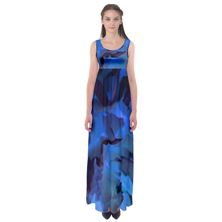 Peony in Blue Empire Waist Maxi Dress