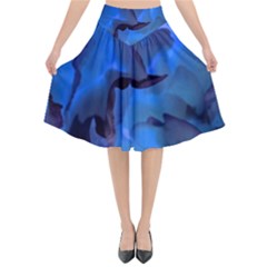 Peony In Blue Flared Midi Skirt