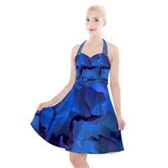 Peony In Blue Halter Party Swing Dress 