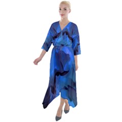 Peony In Blue Quarter Sleeve Wrap Front Maxi Dress by LavishWithLove