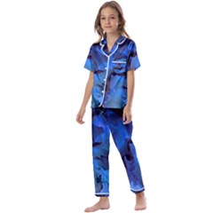 Peony In Blue Kids  Satin Short Sleeve Pajamas Set