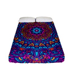 Vibrant Violet Mandala Fitted Sheet (full/ Double Size) by lujastyles