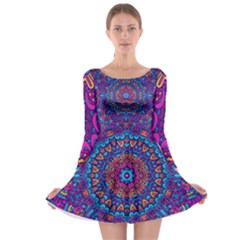 Vibrant Violet Mandala Long Sleeve Skater Dress