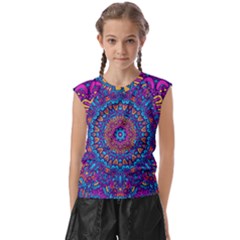 Vibrant Violet Mandala Kids  Raglan Cap Sleeve Tee by lujastyles