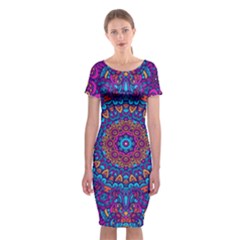 Vibrant Violet Mandala Classic Short Sleeve Midi Dress