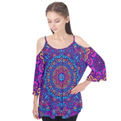 Vibrant Violet Mandala Flutter Sleeve Tee 