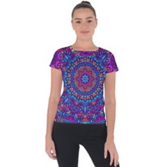 Vibrant Violet Mandala Short Sleeve Sports Top  by lujastyles