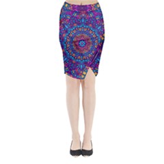 Vibrant Violet Mandala Midi Wrap Pencil Skirt