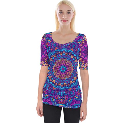 Vibrant Violet Mandala Wide Neckline Tee by lujastyles