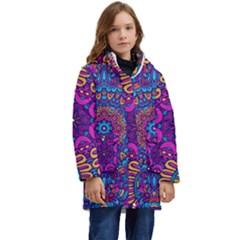 Vibrant Violet Mandala Kid s Hooded Longline Puffer Jacket by lujastyles