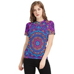 Vibrant Violet Mandala Women s Short Sleeve Rash Guard by lujastyles